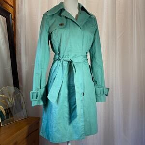 LC Lauren Conrad Seafoam Green Trench Coat Floral Lining Size 4